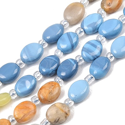 Natural Crazy Agate & Unakite & Quartz Crystal & Synthetic Blue Lace Agate & Lemon Jade Beads Strands G-Z135-A03-1