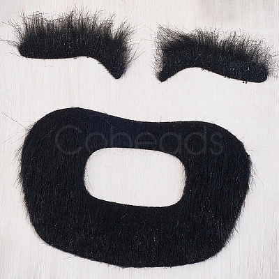Plush Fiber Self-adhesive Artificial 2 Pairs Eyebrow & 2Pcs Mustaches DIY-GF0011-79-1