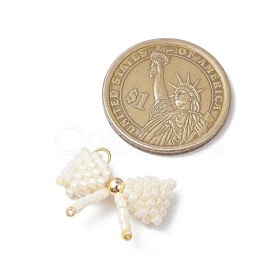 Glass Seed Beaded Bowknot Pendants PALLOY-MZ00564-01-1