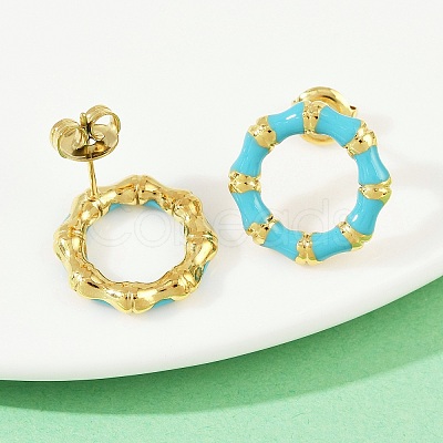304 Stainless Steel Enamel Ring Stud Earrings EJEW-K268-16G-1