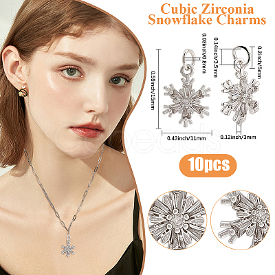 10Pcs Brass Micro Pave Clear Cubic Zirconia Snowflake Pendants KK-BBC0021-79-1