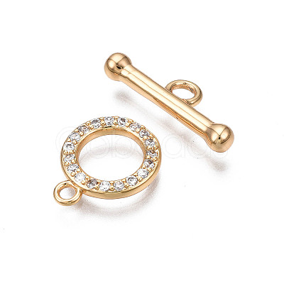 Brass Micro Pave Clear Cubic Zirconia Toggle Clasps KK-Q278-014-NF-1