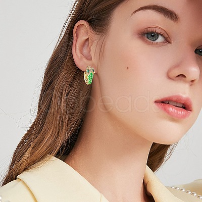 Cubic Zirconia Snake Hoop Earrings with Enamel EJEW-SZ0001-87B-1