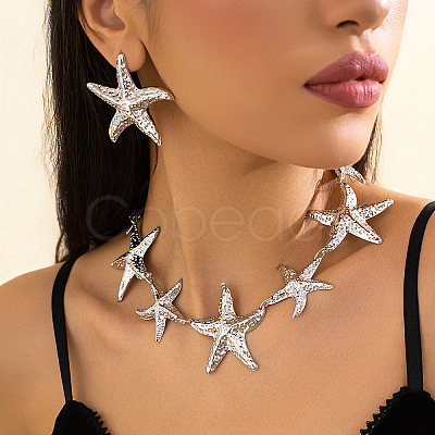 Starfish Iron Link Chain Necklaces & Stud Earrings Sets FS-WG81930-02-1