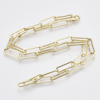 Brass Flat Oval Paperclip Chain Necklace Making MAK-S072-07A-LG-1