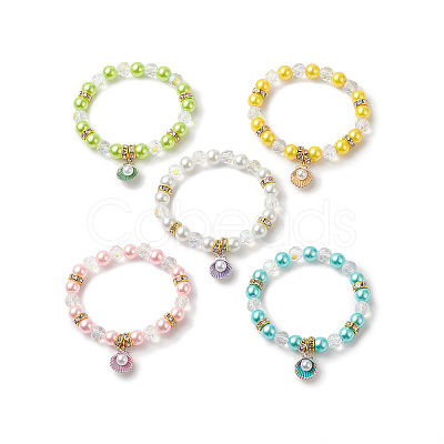 Alloy Enamel Shell Charms Stretch Bracelet BJEW-JB09942-1