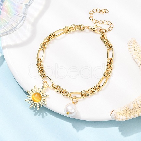 Cat Eye Charm Bracelets BJEW-JB12420-02-1