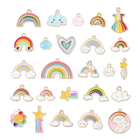 25Pcs 25 Style Light Gold Alloy Enamel Pendants ENAM-YW0001-82-1