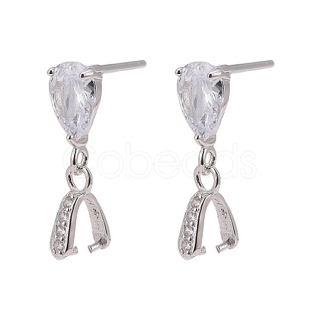 Anti-Tarnish Rhodium Plated 925 Sterling Silver Dangle Stud Earing Settings STER-K038-008P-1