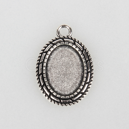Tibetan Style Alloy Pendant Cabochon Settings TIBEP-N003-30AS-1