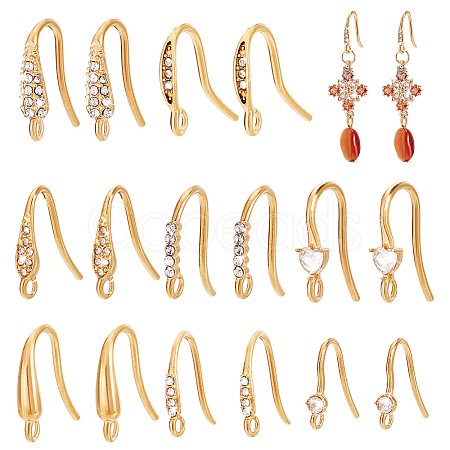 16Pcs 8 Styles 304 Stainless Steel Earring Hooks STAS-PH0006-43G-1