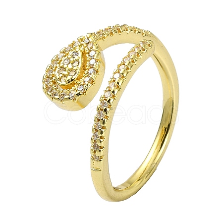 Brass with Cubic Zirconia Open Cuff Ring RJEW-B051-01G-1