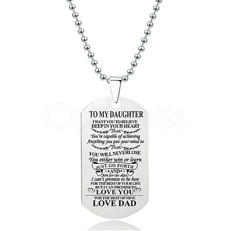 201 Stainless Steel To My Daughter Dog Tag Pendant Ball Chain Necklaces FS-WG527E6-15-1