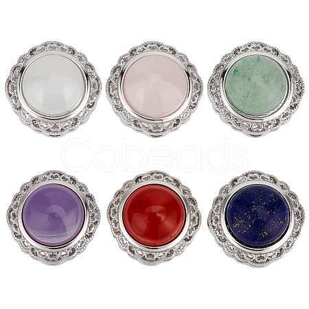6Pcs 6 Styles Brass Pave Natural Amethyst & Rose Quartz & White Agate & Green Aventurine & Carnelian & Lapis Lazuli Multi-Strand Links KK-BC0015-17A-1