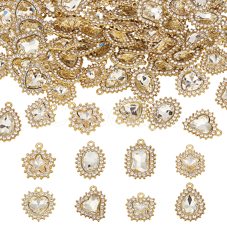 40Pcs 8 Styles Alloy Rhinestone Pendants ALRI-NB0001-19G-1