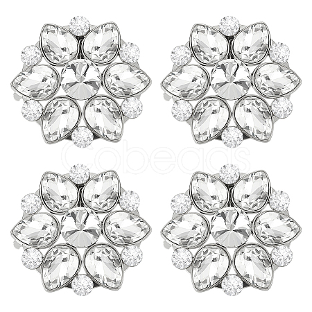 4Pcs Flower Alloy with Glass Rhinestone Shoe Buckle Clips AJEW-FG0003-64D-1