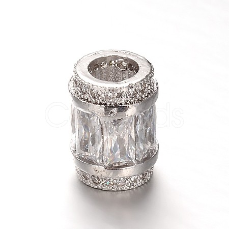 Column Brass Micro Pave Cubic Zirconia Large Hole European Beads ZIRC-M084-01-1