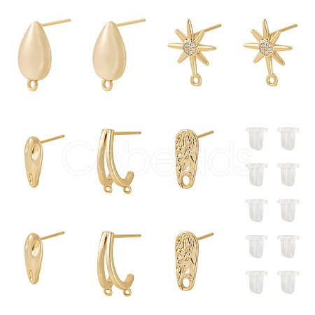 10Pcs 5 Styles Brass Stud Earring Findings KK-TA0002-82-1