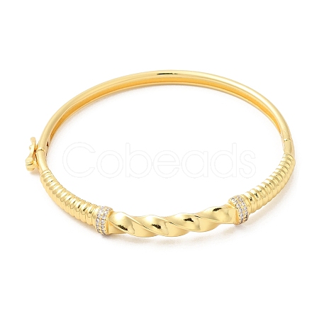 Brass Twist Rope Hinged Bangle with Cubic Zirconia for Women BJEW-K229-02G-1
