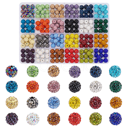 PandaHall Elite 240Pcs 24 Colors Pave Disco Ball Beads RB-PH0001-32-1