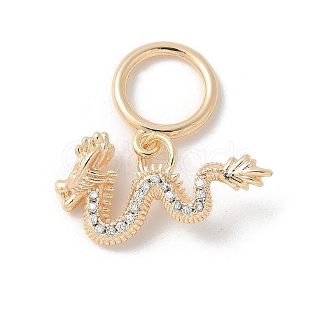 Brass Micro Pave Clear Cubic Zirconia Dragon European Dangle Charms KK-U052-38G-1