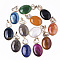 Natural Agate Big Pendants, with Light Gold Tone Brass Edge & Snap on Bails, Natural Keshi Pearl Beads, Dyed, Oval, Mixed Color, 55~60x31x7mm, Hole: 8x5mm