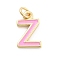 Rack Plating Brass Pendants, with Enamel and Jump Ring, Cadmium Free & Lead Free, Long-Lasting Plated, Real 18K Gold Plated, Letter, Letter Z, 11.5x7x1mm, Hole: 2.5mm