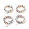 2Pcs 2 Style Glass & Brass Beaded Stretch Finger Rings with Charms for Women, Silver, Mixed Patterns, US Size 7 3/4(17.9mm), 1Pc/style