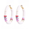 Basketball Wives Style Brass Heishi Beaded Hoop Earrings, with Plastic Earring Backs, Ring, PapayaWhip, 50mm, Pin: 0.7mm