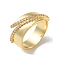 Rack Plating Brass Micro Pave Cubic Zirconia Open Cuff Rings, Real 16K Gold Plated, US Size 8 1/2(18.5mm)