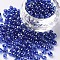 Glass Seed Beads, Trans. Colours Lustered, Round, Blue, 4mm, Hole: 1.5mm, about 1000pcs/100g