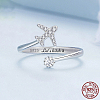Airplane & Flower Rhodium Plated 925 Sterling Silver Micro Pave Clear Cubic Zirconia Cuff Rings for Women FS-WGB9FE4-01-3