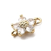 Brass Pave Cubic Zirconia Flower Links Connector Charms KK-H089-34G-02-3