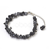 Natural Snowflake Obsidian Chip Beads Anklets AJEW-AN00229-04-1