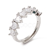 Clear Cubic Zirconia Heart Adjustable Ring RJEW-F124-05P-1