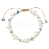 Ocean Natural Amazonite Chip & Starfish Synthetic Turquoise & Glass Seed Beaded Braided Anklets for Women AJEW-AN00805-3