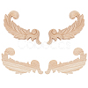 4Pcs Feather Rubber Wooden Carved Decor Applique WOOD-FH0001-83-1