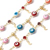 Enamel Evil Eye & Glass Flat Round Link Chains CHC-C003-22G-01-1