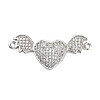 Brass Micro Pave Clear Cubic Zirconia Heart with Bat Wings Connector Charms KK-L229-053P-1