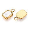 304 Stainless Steel Pave Natural Shell Rectangle Charms STAS-N112-09G-2