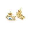Fish with Evil Eye Golden Brass Stud Earrings EJEW-L269-104G-01-2