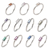 Rectangle Brass with Glass Cuff Rings for Women RJEW-Z111-05P-2