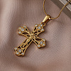 Vintage 304 Stainless Steel with Clear Glass Hollow Jesus Cross Pendant Necklaces for Women Men JW8660-2