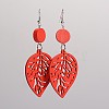 Trendy Leaf Wood Dangle Earrings EJEW-F0090-09D-1