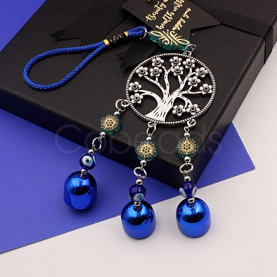 Alloy Flat Round with Tree of Life Pendant Decorations EVIL-PW0003-04-1