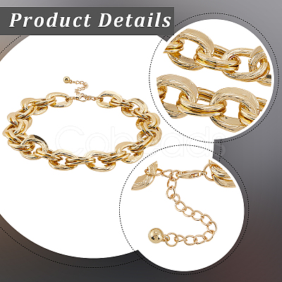 1Pc Zinc Alloy Twisted Double Ring Cable Chain Necklaces for Women NJEW-SP0001-12KCG-1