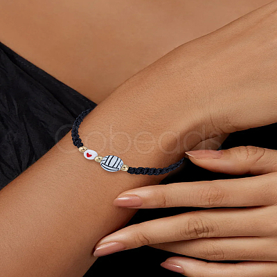 1Pc Sport Theme Acylic & Alloy Braided Bead Bracelets BJEW-LP0003-23A-1
