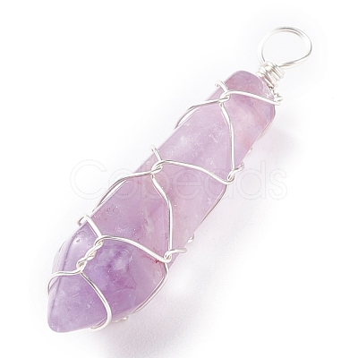 Natural Faceted Gemstone Pointed Pendants PALLOY-JF01296-1