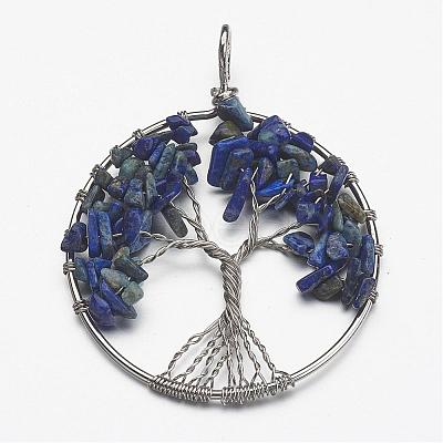 Natural Dyed Lapis Lazuli Bead Brass Wire Wrapped Big Pendants KK-L136-01H-NR-1