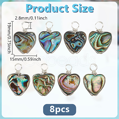 8Pcs Heart Abalone Shell/Paua Shell Pendants PALLOY-GO00048-1